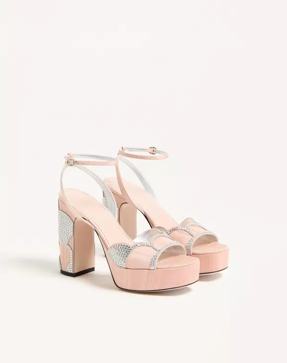 Valentino Bowow Platform Sandal In Moiré Fabric With Crystals 115Mm - Image 6